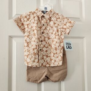 Kids Floral Button Down Shirt Set - Tan